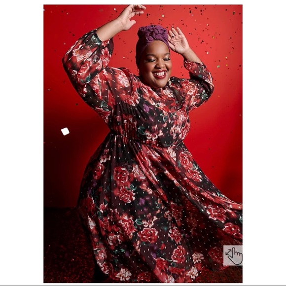 Host Pick 🤍 Torrid Floral Chiffon Mock Neck Midi Dress Size 3 - Picture 4 of 5